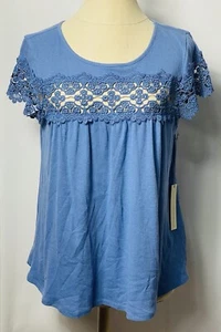 Lauren Conard LC Blue Top With Lace Size L NWT - Picture 1 of 4