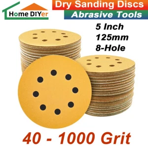 40-1000 Grit 5 Inch Round Sanding Discs Hook And Loop Pads 8-Hole Dry Sand Paper - Picture 1 of 28