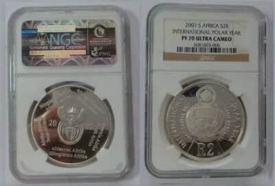 2007 south africa SILVER 2 RAND INTERNATIONAL POLAR YEAR PF 70 NGC  R2 - Image 1 of 4