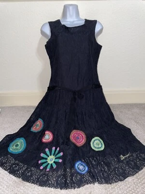 Desigual Dress Lace Embroidered Black EUC Size 46 AU 14 Embroidery - image 1 of 4