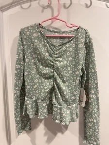 🌻 Wonder Nation ❤️ Girls Flower Floral Cinch Long Sleeve Shirt Size M 🆕 - Picture 1 of 6