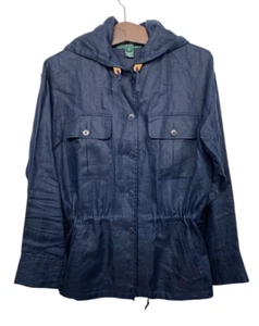 Lauren Ralph Lauren Womens size M Dark Blue Linen Hooded Jacket Cinched Waist - Picture 1 of 11