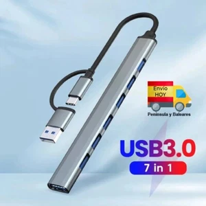 HUB USB 3.0 7 Puertos Transferencia de Datos Hasta 5Gbps Portatil WINDOWS MAC OS - Imagen 1 de 3