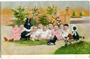 Künstler-AK DACKEL Dackel-Familie, viele Babys/Babies 10er Ja. - Picture 1 of 1