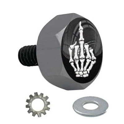 Gris Gunmetal - Perno de asiento hexagonal de aluminio Billet para Harley - Dedo FU calavera blanca Foto 1 de 4