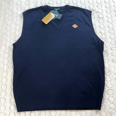Marbas Golf Sweater Vest Men's XXL 100% Merino Wool Largo V-Neck Navy - Image 1 of 4