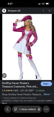 Pink Pirate Costume Dress  And Hat Size Women’s Small/ Medium - Image 1 of 4