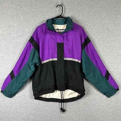 Chaqueta cortavientos vintage HEAD años 90 cremallera completa para mujer M tenis púrpura verde Foto 1 de 4