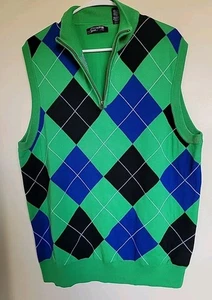 Chaps &8 Green Argyle Sweater Vest Size Large Cotton Golf Country Club Prep - Picture 1 of 3