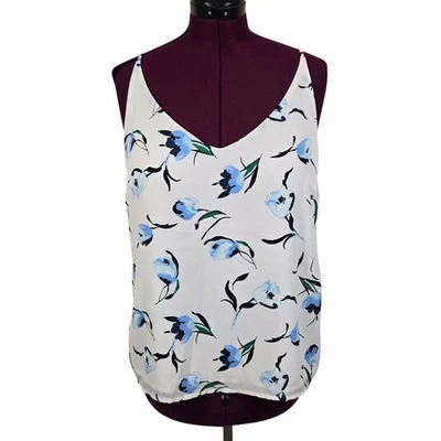 Women's Banana Republic White & Blue Floral Camisole Tank | Size Large - Image 1 of 4
