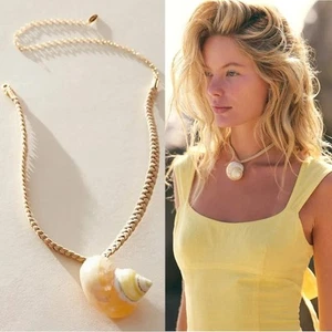 Free People Sara Shell Choker Gold Neutral NWT Beach Bohemian Suede Shiny Summer - Picture 1 of 12