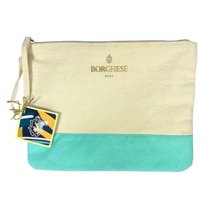 Borghese Roma Turquoise/Cream Makeup Sundries Travel Canvas Zip Bag 11x9 - Picture 1 of 5