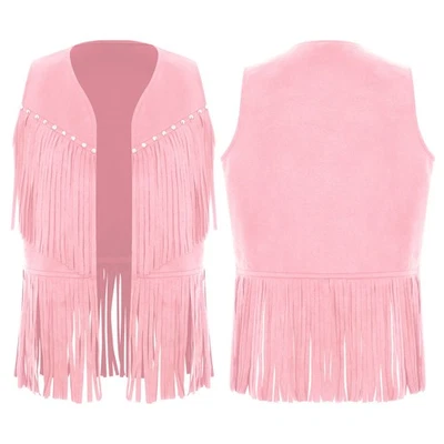 Kids Boys Girls Fringed Vest Jacket Western Cowboy Cowgirls  Halloween Costume  - Image 1 of 3