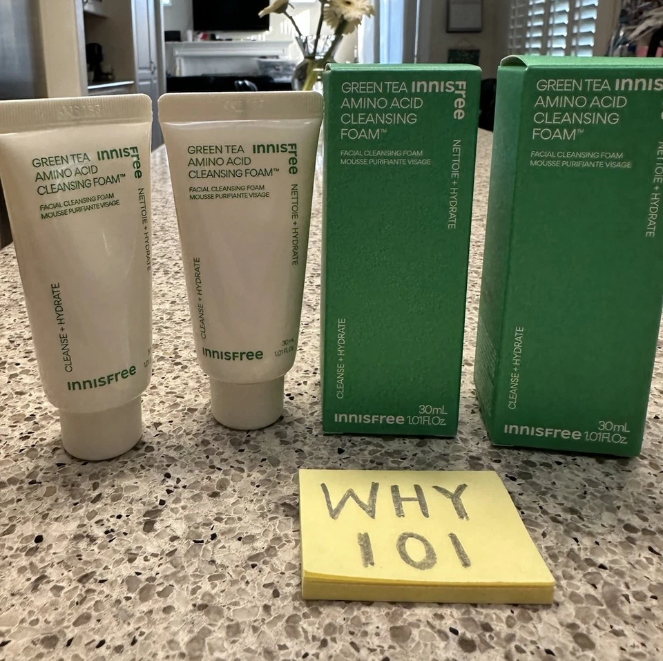 X2 INNISFREE Green Tea Amino Acid Face Cleansing Foam 1oz/30mL TRAVEL SZ EXP7/26