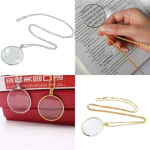 Magnifying Glass Necklace 5x Monocle Magnifier with 36" Long Chain Gold,Silver - Picture 1 of 14