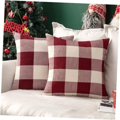  Pack of 2 Christmas Classic Farmhouse 18" x 18" (Pack of 2) White and Red - Image 1 of 4