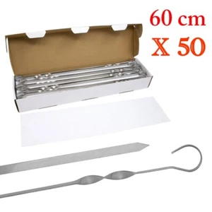 Breite Edelstahl Spieße für Grill 60 cm Set 50 Stück Fleisch Marinade Kebab - Bild 1 von 4