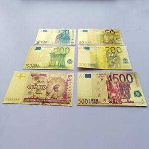 6PCS Gold Euro Bill Set Colored Gold Banknote Euro 20/50/100/200/500/Million