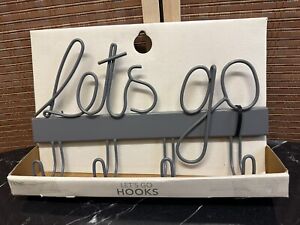 NEXT Grey Metal Slogan ‘Lets go’ 4 Hooks Coat Keys Hanging