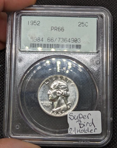 1952 Proof Washington Quarter. SUPERBIRD Variety. PCGS PR66. Gen 2.1 OGH Cover