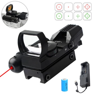 Tactical 4 Reticle Red/Green Dot Reflex Holographic With Red Laser Sight Rail UK - Image 1 of 4