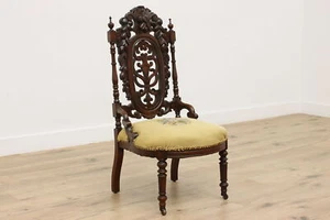 Victorian Antique Walnut Needlepoint Chair, Carved Fruits #51785 - Picture 1 of 9