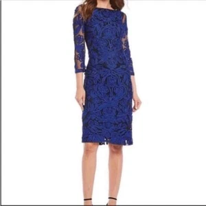 JS Collections Embroidered Soutache Dress Size 4 Blue Knee Length Women's New - Picture 1 of 13
