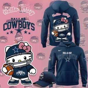 Dal.las Cow.boys 50th Anniversary Of Hello Kitty 2024 Navy Hoodie T-Shirt - Picture 1 of 4