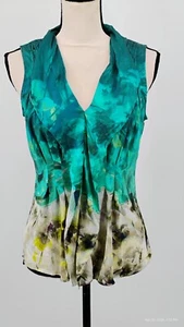 Blusa Elie Tahari Seda Elastano Acuarela Sin Mangas Volantes Plisada Elástica S - Imagen 1 de 23
