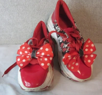 Minnie Mouse Vinyl/Cloth Sneakers w/Polka Dot Bows, Lace Up, Thick Soles, Size 2 - Image 1 of 4