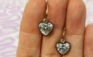 2.50Ct Heart Cut Lab Created Diamond Drop Dangle Earrings 14K Yellow Gold Plated - Picture 1 of 3