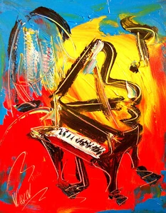 GRAND PIANO by M. Kazav Abstract Modern Original Oil Painting hrg9Dt - Picture 1 of 6