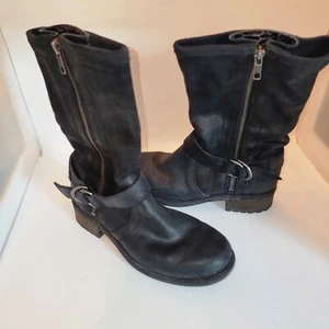 UGG Women Motorcycle Boots 6.5 Black Leather w/side insert side zip Buckle - Picture 1 of 12