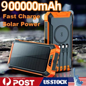 900000mAh Solar Power Bank USB Fast Charging Portable External Battery LED Light - Picture 1 of 11