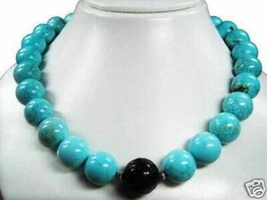 Necklace IN Gemstone Howlith-Türkisen And Lava-Perle IN Ball Shape Ø-0 5/8in - Picture 1 of 1