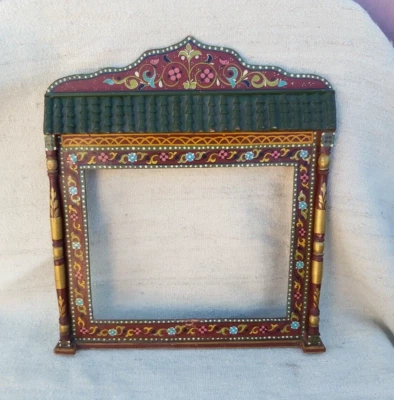 Vintage Moroccan Flower Decorative Hanging Mirror Frame,Wood Decor, Hand Painted - Photo 1/4