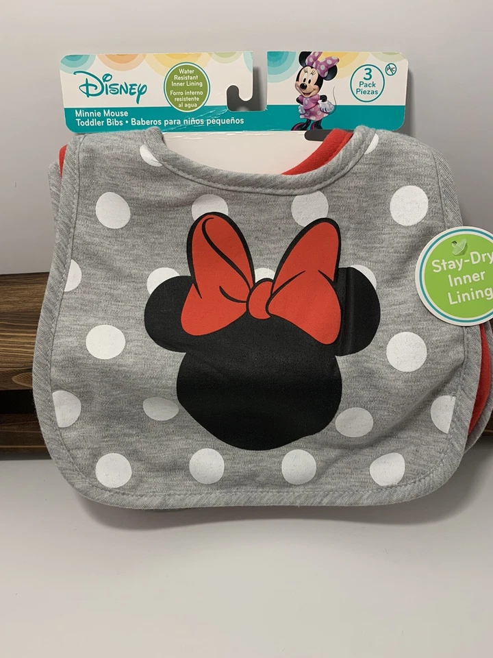 Disney 3 Pack Minnie Mouse Cloth Baby Toddler Bibs -
