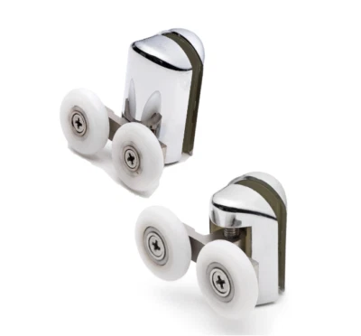 SHOWER PART 2 x Chromeplate Double Shower door Rollers/Wheels 23mm dia Top or Bottom L061
