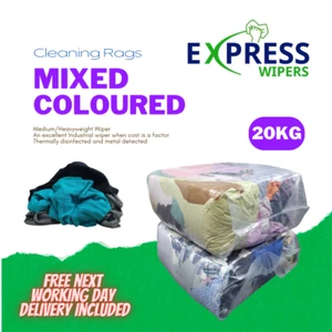 20kg Bag Mixed Coloured Cleaning Rags / Wipers / General / Mixed Wiping Cloths - Picture 1 of 7
