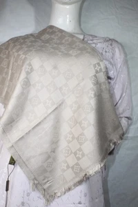 Authentic Louis Vuitton Scarf Shawl Stole 65%Cashmere 35% Silk Light Beige Used - Picture 1 of 14