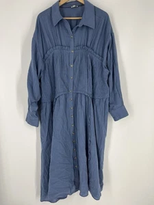 Anthropologie Pilcro Corset Midi Shirt Dress Size 2X Womens Blue Long Sleeve - Picture 1 of 9