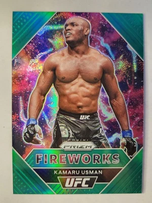 2021 UFC Panini Prizm Fireworks GREEN #24 KAMARU USMAN - Image 1 of 2
