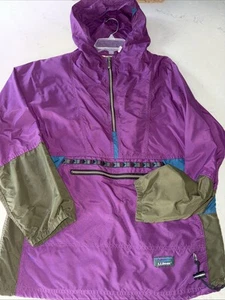 Vintage 90s LL Bean Windbreaker Mens Hooded Purple Multicolor Front Pocket M - Picture 1 of 6