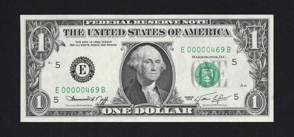 1974 $1 Richmond *Low Serial Number 00000469 Federal Reserve 1908-E AU or Better - Image 1 of 2