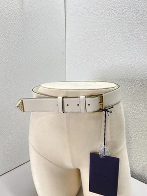 Prada Womens Premium Leather Smooth Belt Gold Buckle Size 33 Ivory - Image 1 of 4