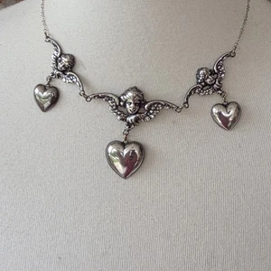Vintage PIDIDDLY LINKS Kingston NY Amor Cherub Engel Herz Charms Halskette 16 Zoll - Bild 1 von 23
