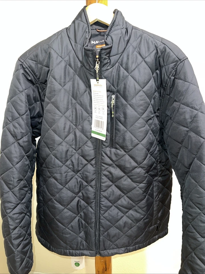 NWT HAWKE & CO. Mens Large Gray Pro Series Full Zip Quilted Jacket Coat Puffer - Image 1 of 4