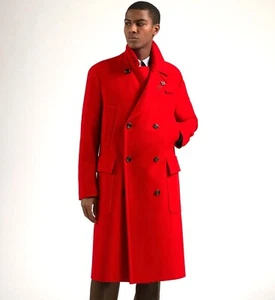 Lardini F/W 24-25 Bright Red Soft Plush Wool DB Overcoat 40R (Eu 50) NWT - Picture 1 of 11