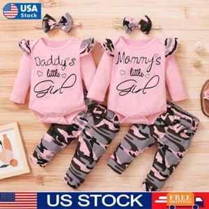 Newborn Baby Girls 3Pcs Outfits Romper Tops Floral Pants Headband Clothes Set - Picture 1 of 13