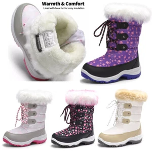 Kids Boys Girls Snow Boots Mid Calf Waterproof Zip Winter Warm Outdoor Ski Boots - Picture 1 of 11